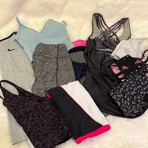 10 Workout items- 4 tops, 3 bras, 2 leggings, 1 shirt